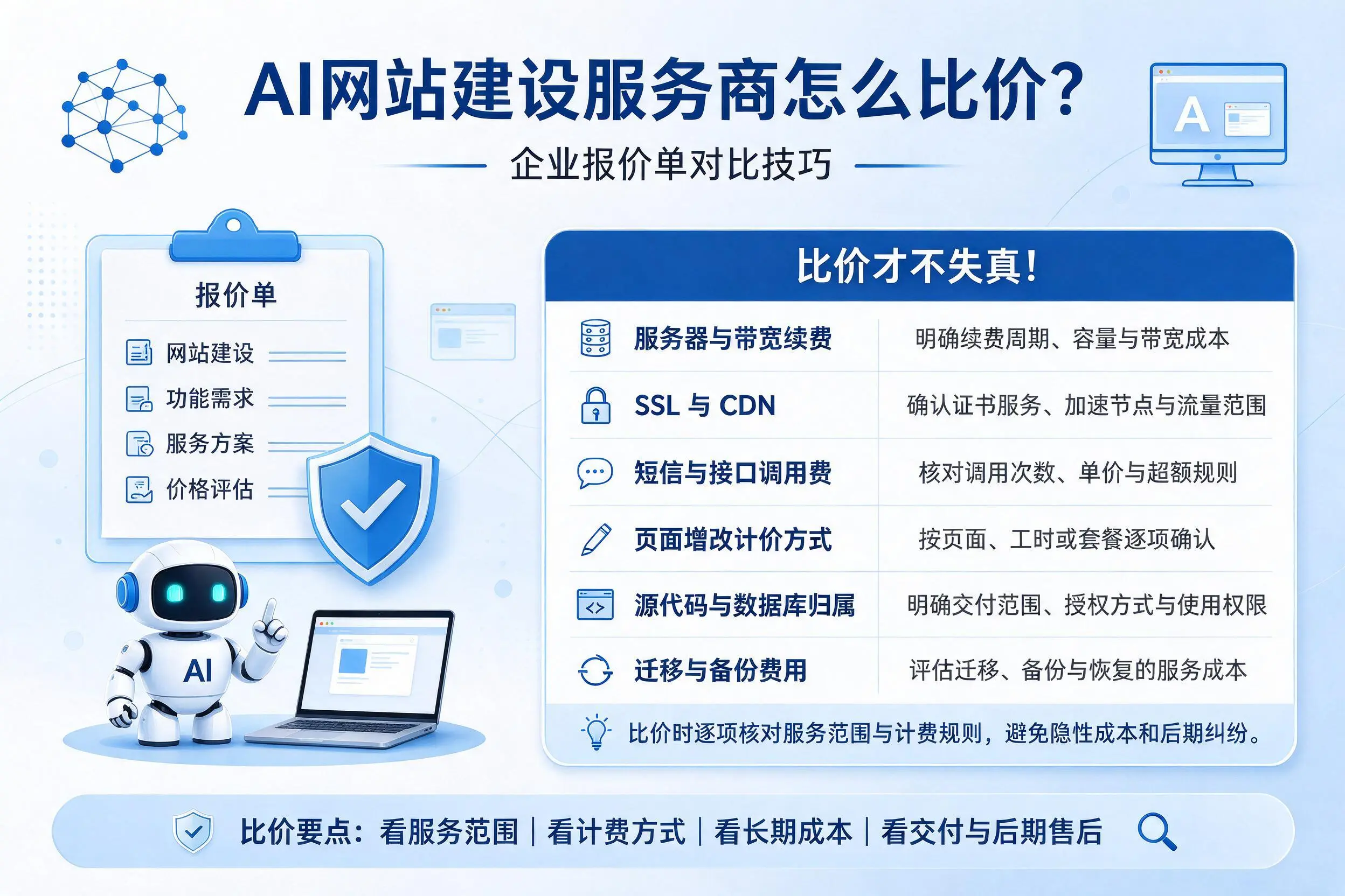 AI网站建设服务商怎么比价?濮阳企业报价单对比技巧
